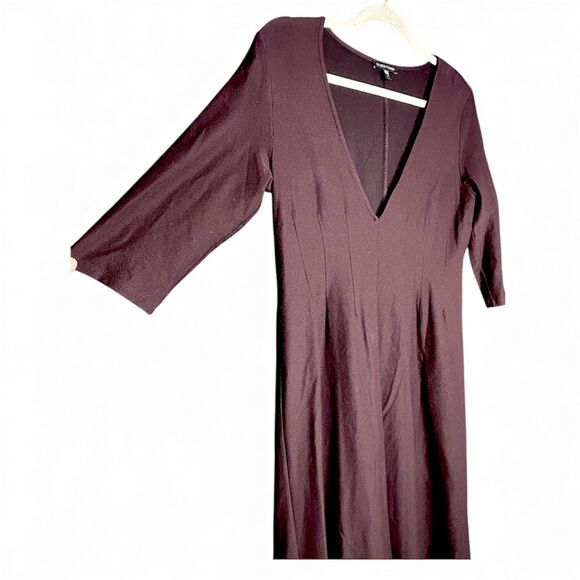 Eileen Fisher Women's Chocolate Mocha Brown V-Neck Swing Minimalist Midi Dress M - Picture 1 of 9